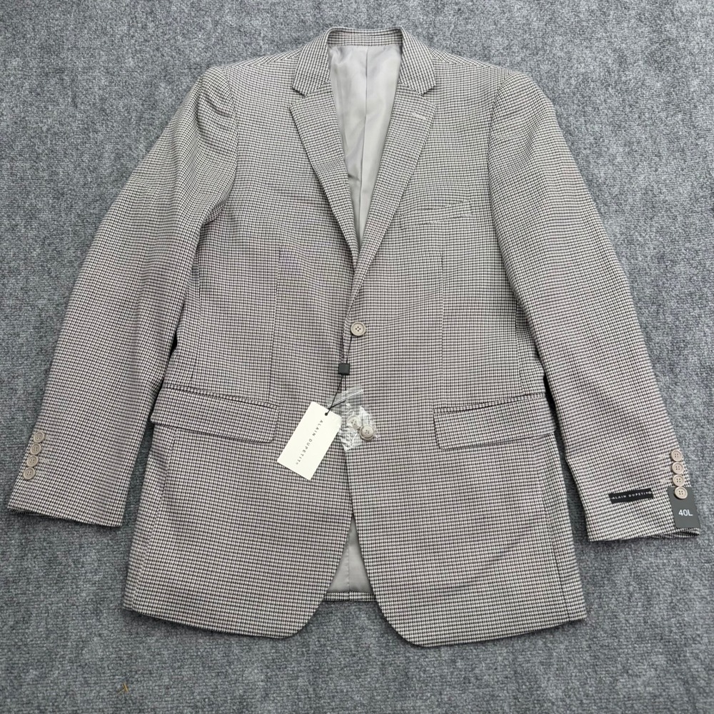 Alain Dupetit Blazer Mens 40L Long Houndstooth Sport‎ Coat Jacket Modern Fit